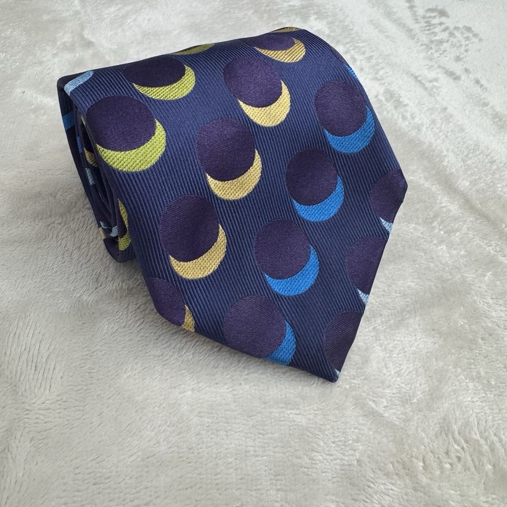 XMI Platinum Silk Tie Blue Purple Polka Dot Geometric Wide Necktie Retro